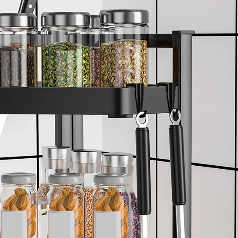 Black Stainless Steel Spice Rack Multifunctional Spice Rack Seasoning Storage Rack Kitchen Organizer Rack