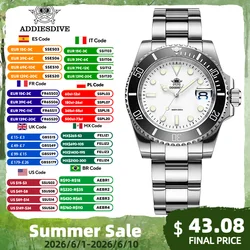 ADDIESDIVE Luminous Quartz Wristwatches 41mm Ceramic Bezel White Dial Watch Stainless Steel Sports Diving Watches Luxury Men
