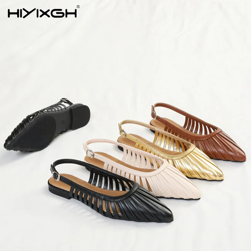 Summer Spring 2026 Women's Pointed Toe Sandals Strappy Med Heels Split Leather Rome Gladiator Dress Shoes
