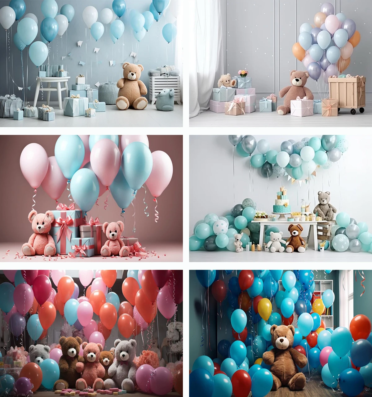 Children Playhouse Backdrop Toy Teddy Bear Photography Banner Gray Balloons Wall Baby Shower Decorations Family Birthday Decor