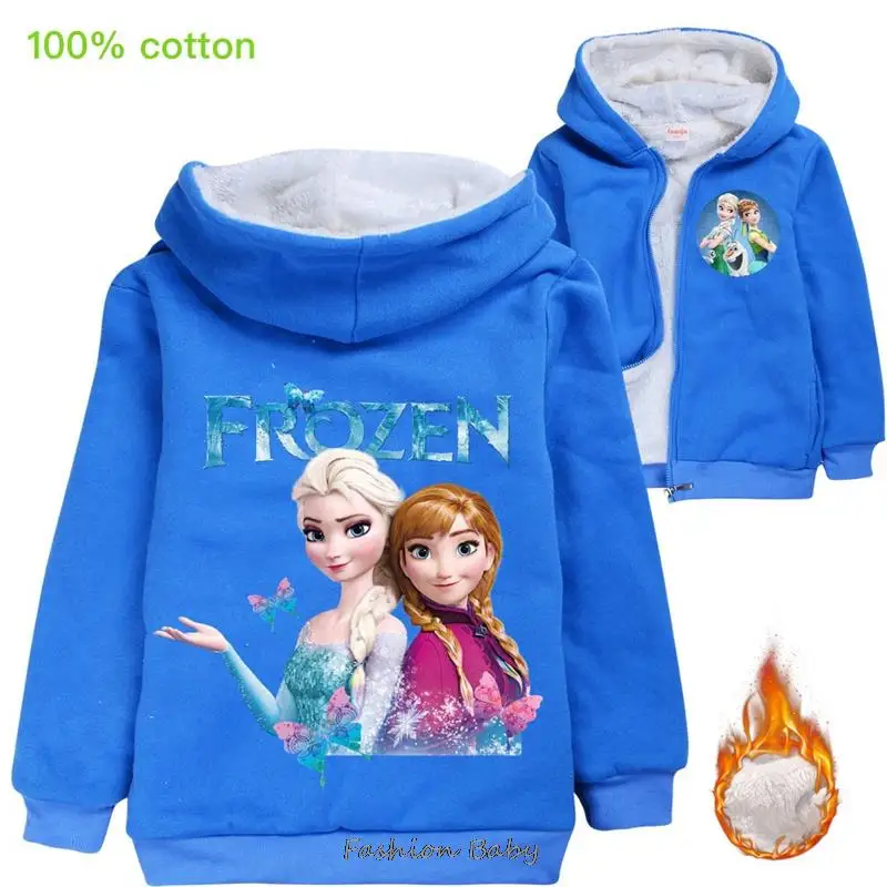 Girl\'s Fall Keep Warm Hooded Frozen Elsa Children\'s Clothing Cardigan Zipper Thick Jacket Girls Coat Anime Hooded Sweater