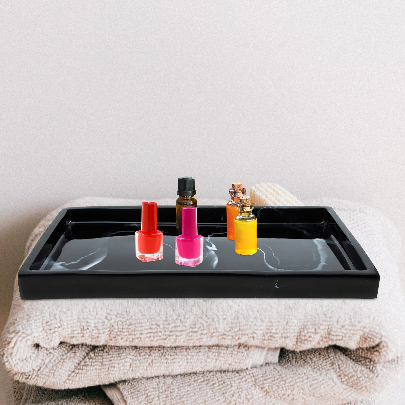 

Премиальный прямоугольный органайзер из смолы для ванной комнаты: поднос для туалетных принадлежностей, украшений, косметики, современный органайзер для столешницы, поднос для макияжа