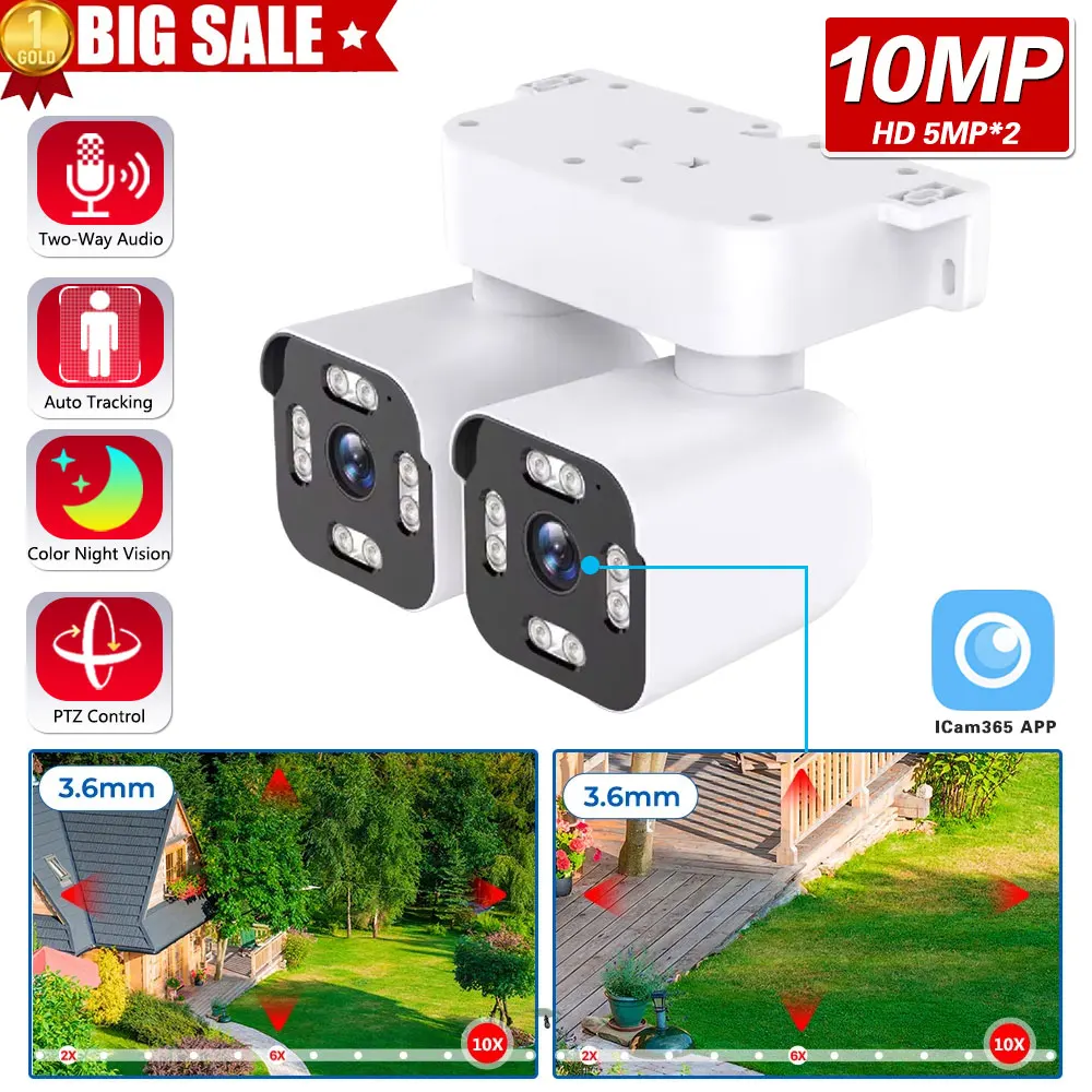 

10MP Dual Lens Dual Screen WiFi IP Camera 5MP 10X Zoom PTZ Camera Outdoor Color Night Auto Tracking CCTV Surveillance Camera