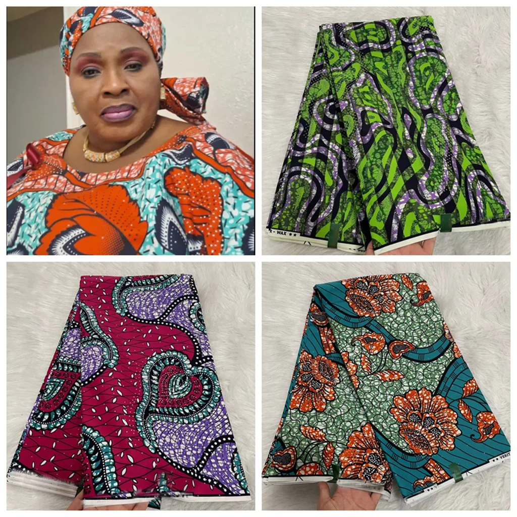 Nigerian Veritable Dutch Wax High Quality Ankara Fabrics African Real Wax With Stones 6 Yards Garment Sewing Lady Dress Clothes