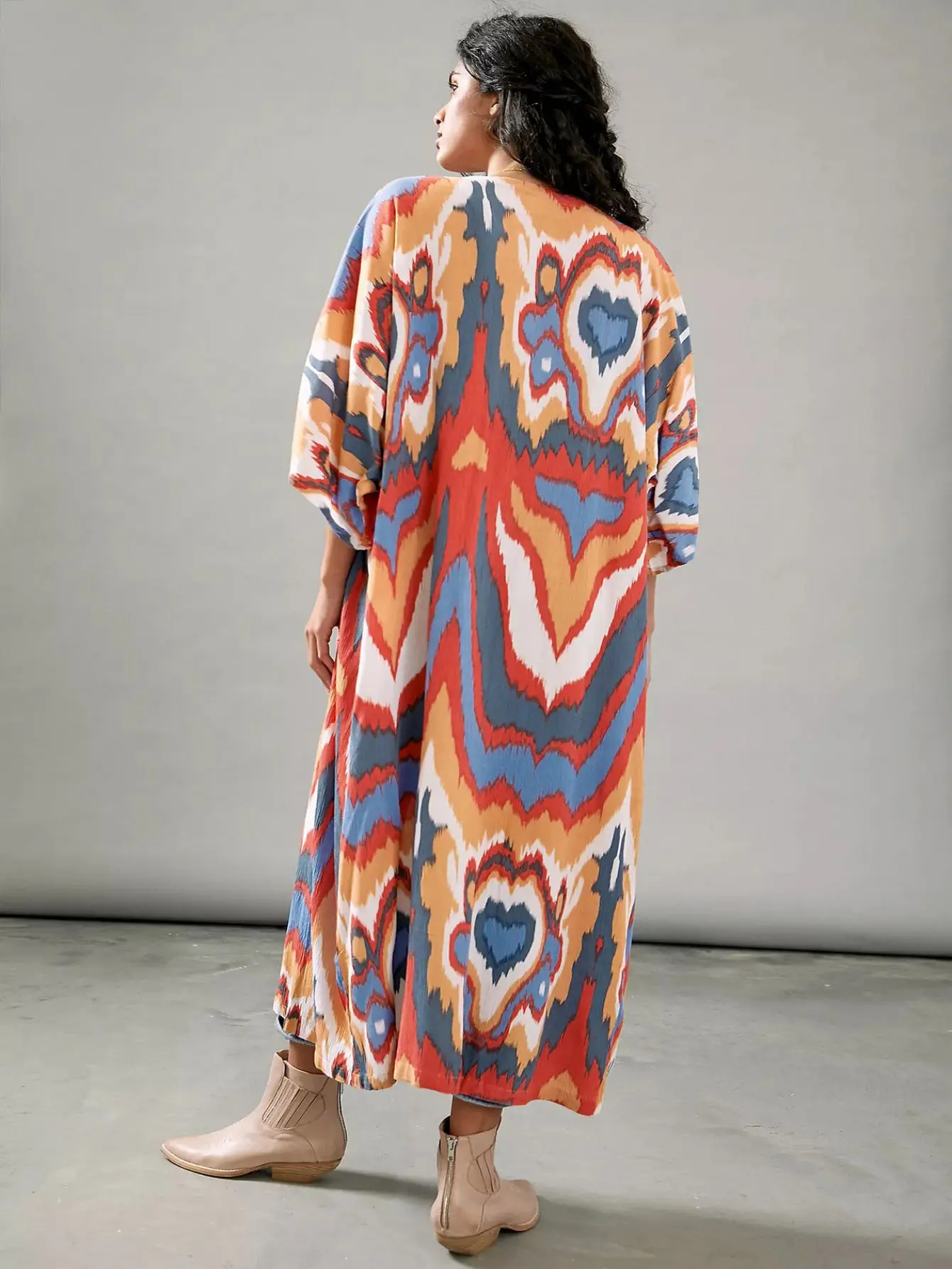 new style Women s Boho Style Kimono Plus Size Loose Fit Half Sleeves V Neck Beach Cover Up