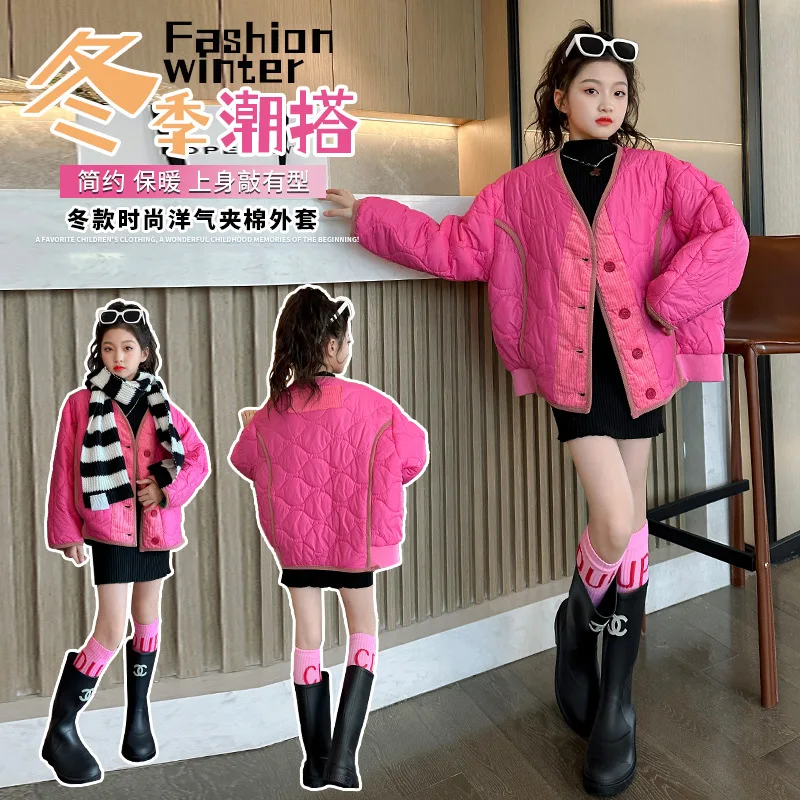 

winter pink Girls down cotton-padded jacket casaco infantil menina kids coat casaco inverno infantil overwear child outfit