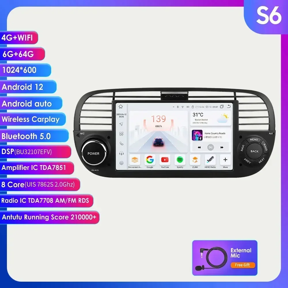 7862 1 Din Android Autoradio Speler voor FIAT 500 2007-2015 Auto Multimedia Stereo Carplay GPS Video Audio 7 inch Auto Autoradio