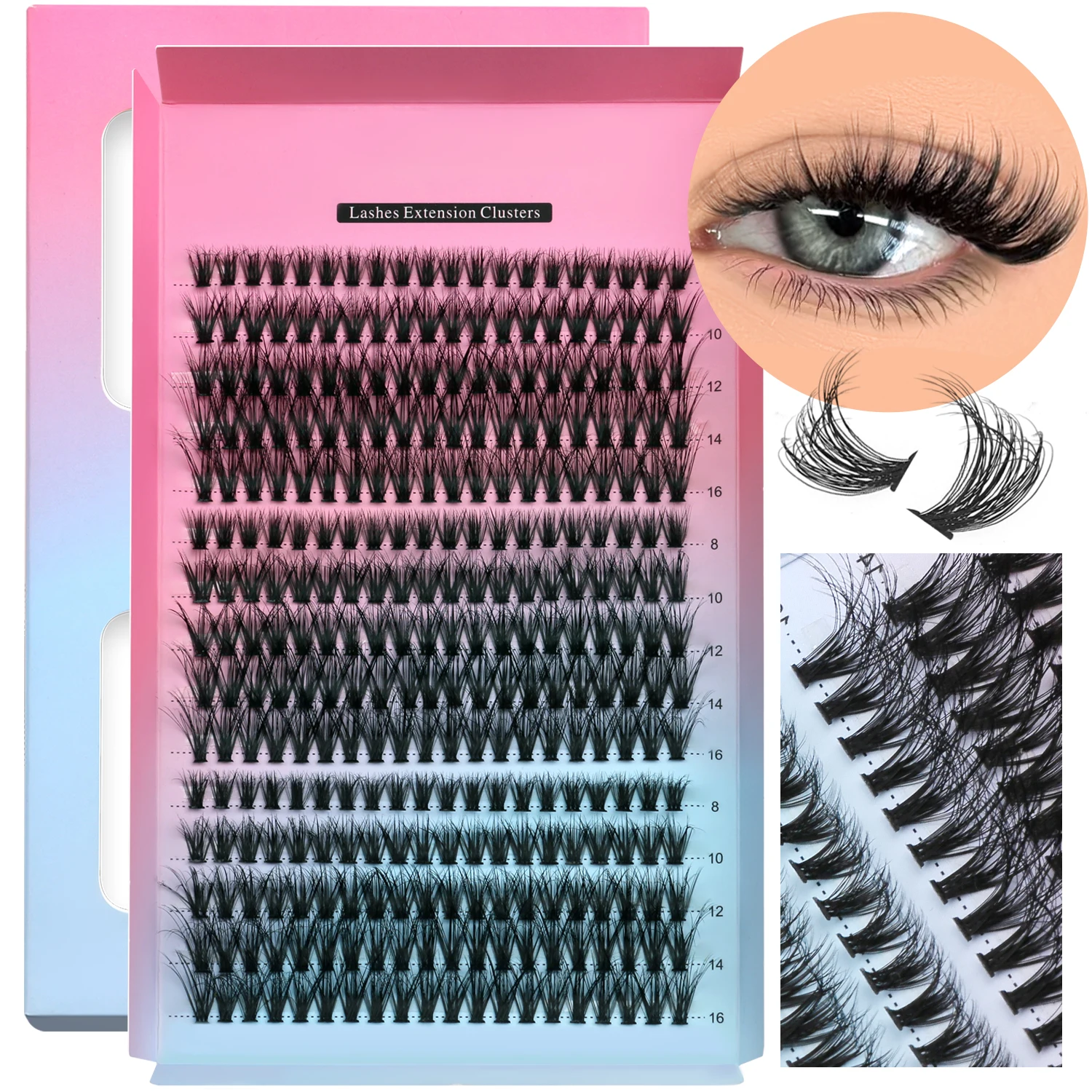 Lasvirey Wimperncluster zum Selbermachen, flauschige Wimpernverlängerung, gemischtes Tablett, Katzenwimpern, natürliche flauschige D-Locken, individuelle Cluster-Wimpern, Make-up