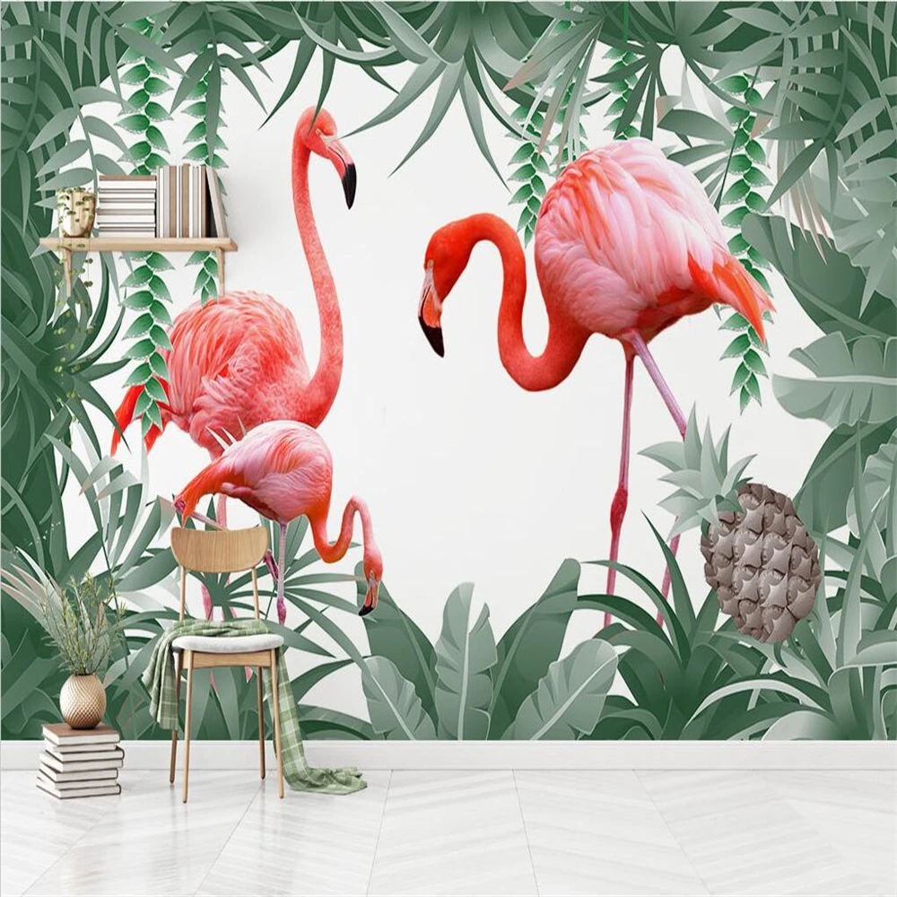 

custom papel de parede 3d European tropical plant flamingo wallpaper home decor mural papel mural house decoration wall stickers