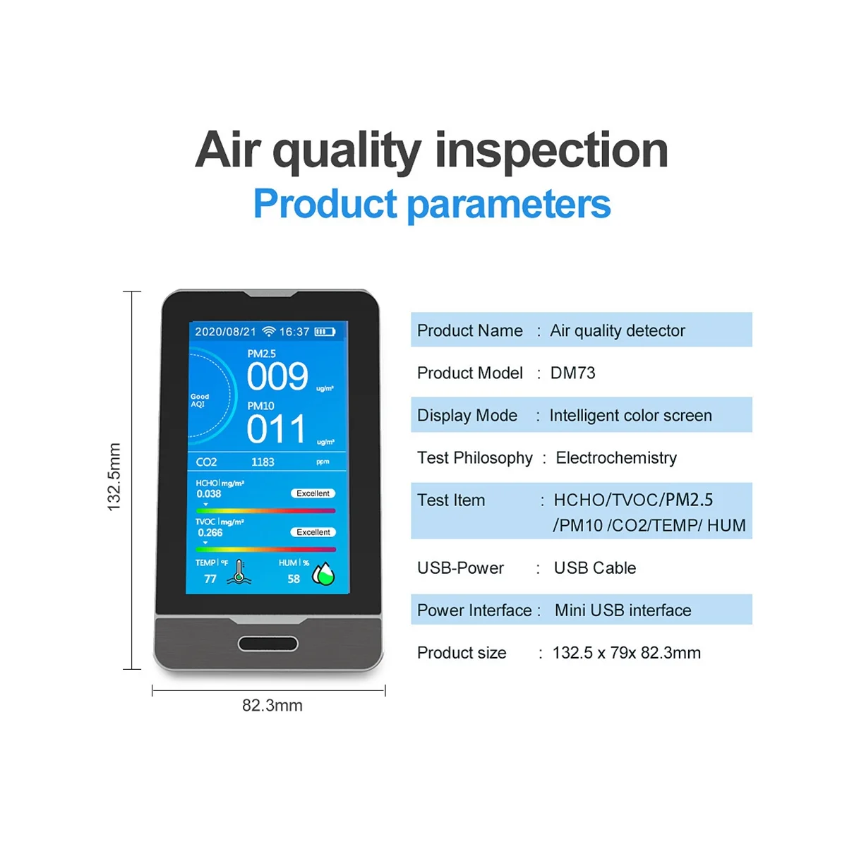 Детектор газа Tuya с Wi-Fi, устройство для измерения показателей качества воздуха, PM2.5 PM1.0 PM10 HCHO TVOC CO2, измеритель температуры и влажности