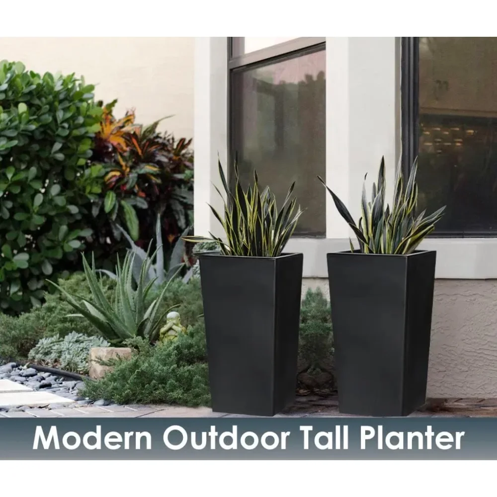 

2 Pack Tall Planters + Baskets (Self Watering) (20" H) | Tall Planters for Outdoor & Indoor Orchid Pot Set Vases Houseplants