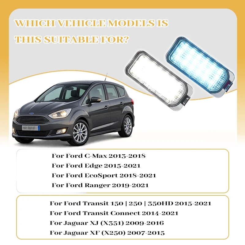 LED Number Licence Plate Light For Ford Focus Fiesta Mondeo Grand Kuga Galaxy S-B-C-Max Ranger B-Max Jaguar XF XJ Lincoln MKC