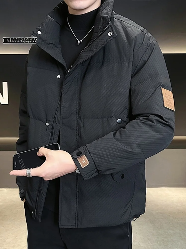 

Men's down Jaet White Du Feather Thiened Warm Loose Stand Collar Winter Outerwear Casual Sle Polyester Fiber