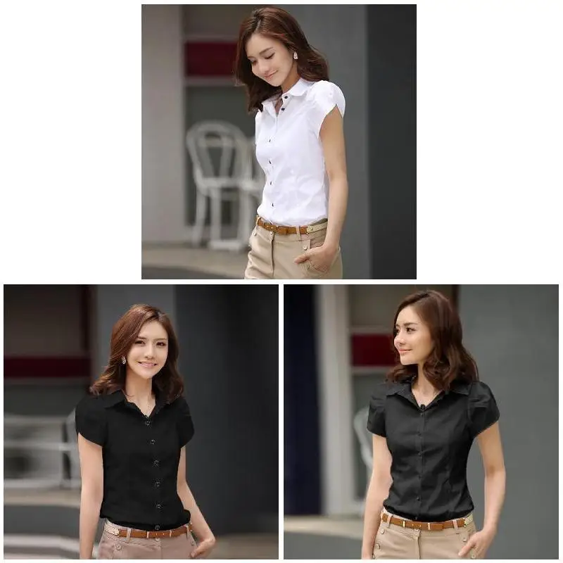 Women Summer Formal Shirts Short Sleeves Slim Fit Office Lady Turn-down Collar Formal Short Sleeves Slim Fit Turn-down Collar