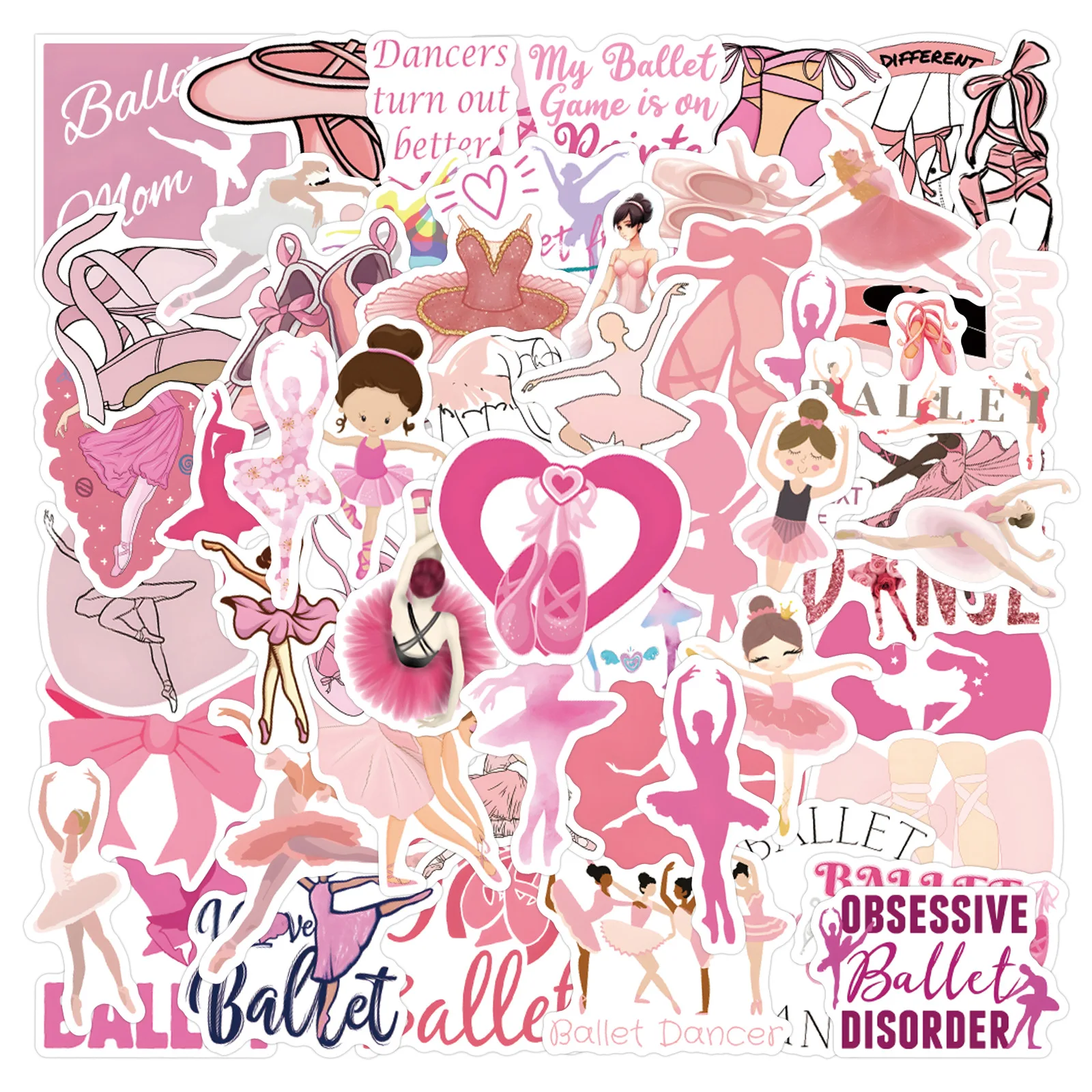 

55PCS Pink Ballet Stickers Graffiti Stickers DIY Diary Phone Case Handmade Scrapbook Aesthetic Stickers
