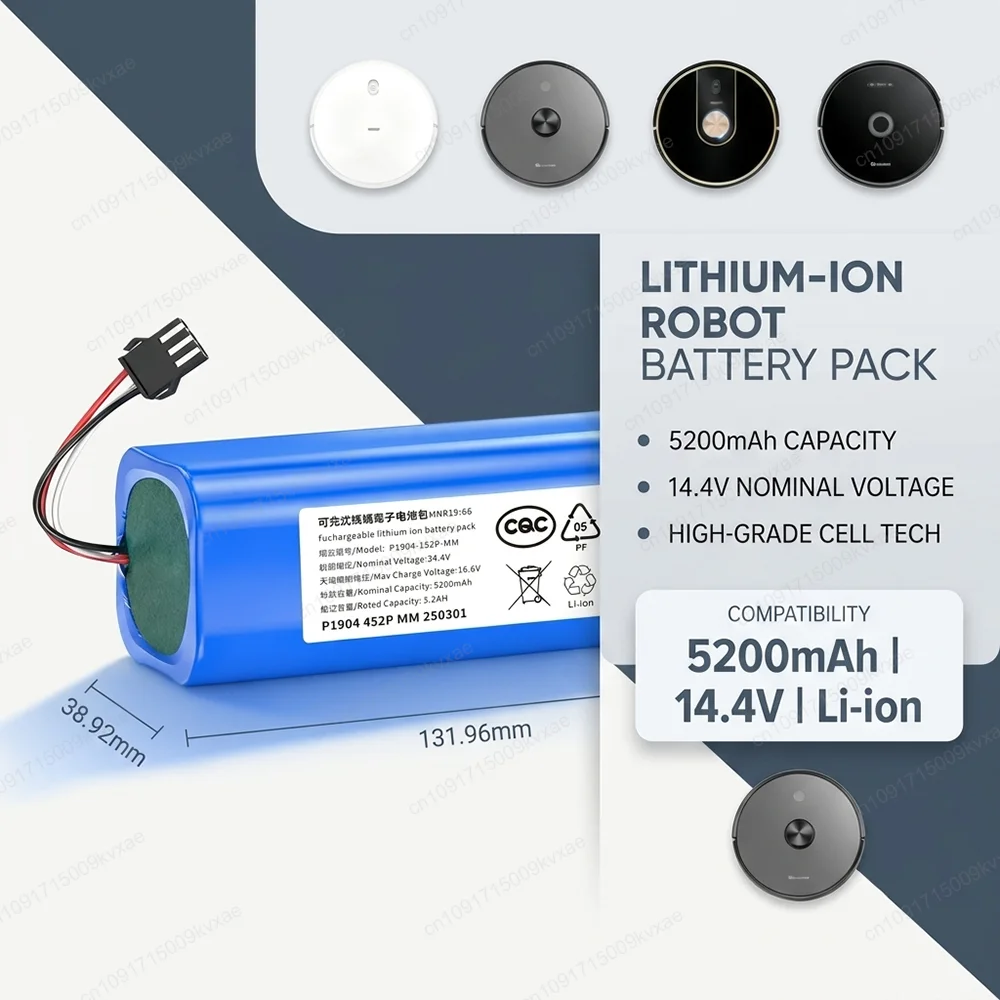 14.4V 6800mAh Rechargeable Li-ion Battery for Lydsto R1 for Viomi S9 for Roidmi Eve Plus Robot Vacuum Cleaner Replacement Pack