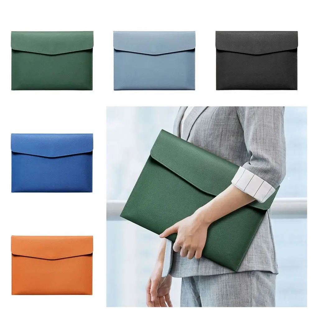 

A4 Handheld File Storage Bag PU Leather Large Capacity Business Briefcase Thicken Solid Color Handheld Laptop Bag Utility Pouch