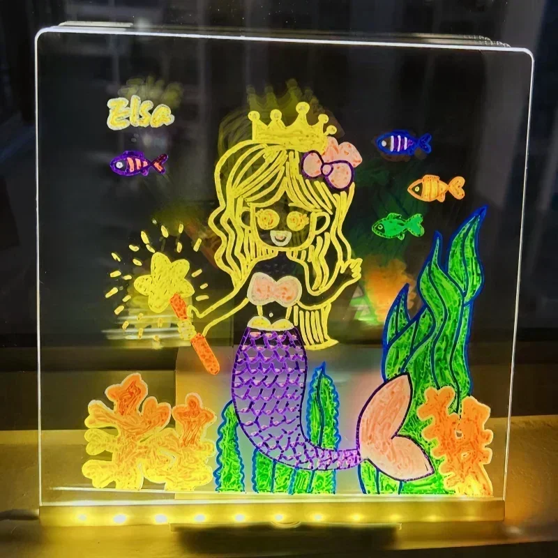 

Personalized LED Lamp Acrylic Message Note Board Erasable USB Children‘s Drawing Board Bedroom Night Light Birthday Kids Gift