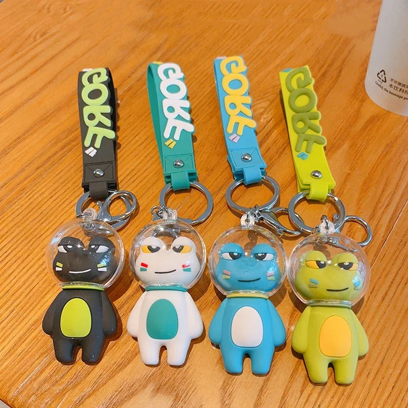 Creative Frog Keychain Lovely 3D Space Frog Figure Bag Keyring Charms with Buckle Cartoon Animal Car Pendant Birthday Gift New