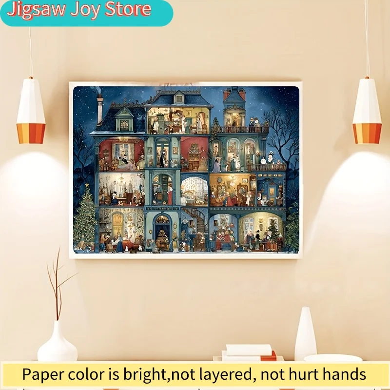 1 boîte de mini puzzles en papier pour adultes : "Maisons colorées" ou jeux et activités de fête, adaptés aux jeux et activités de fête.