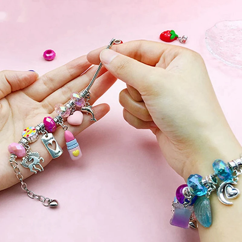 女の子のためのビーズのブレスレットのセット,アクリルの穴のある手作りのジュエリーボックス