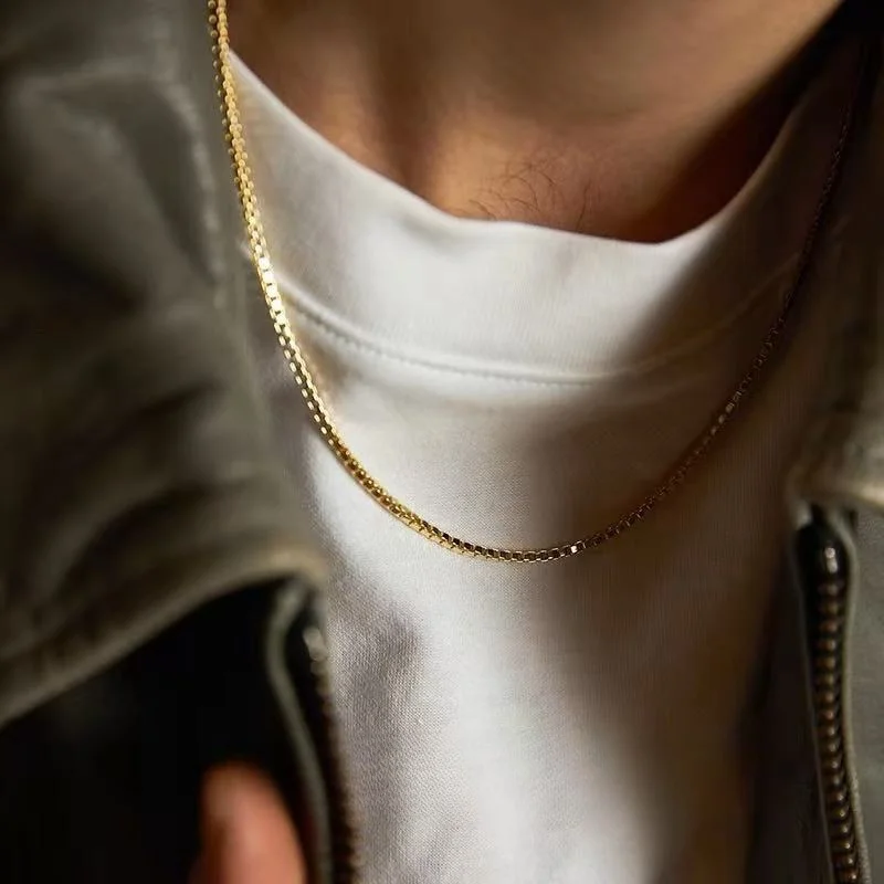 1,2 mm silberfarbene Edelstahl-Boxkette, Hip-Hop-Halskette für Männer, modischer Titanstahlschmuck, trendiges Geschenk – Detail 2