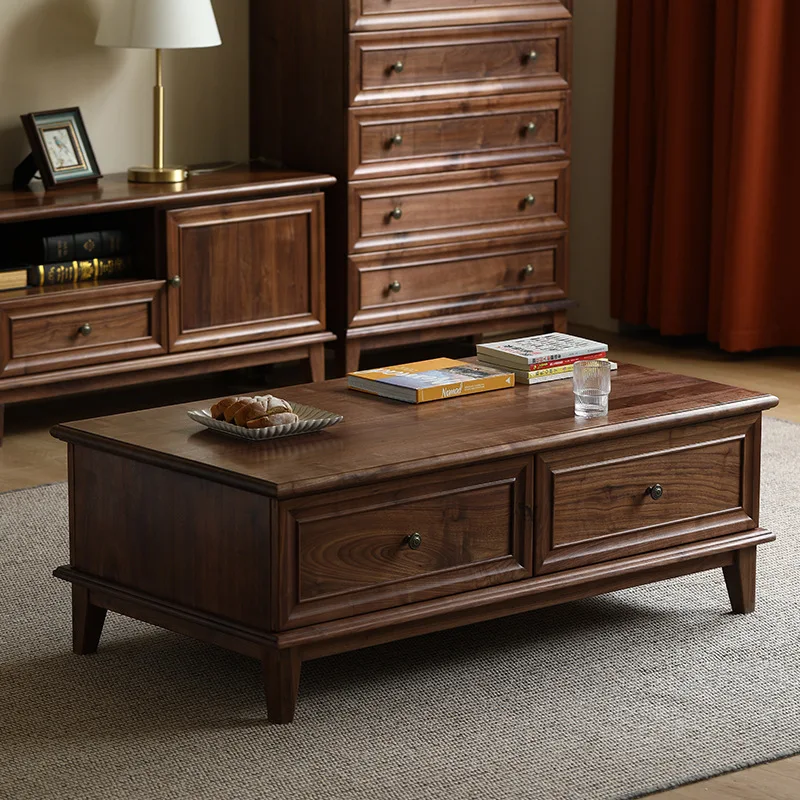 

Американский журнальный столик из массива дерева, прямоугольный, современная простота из черного ореха