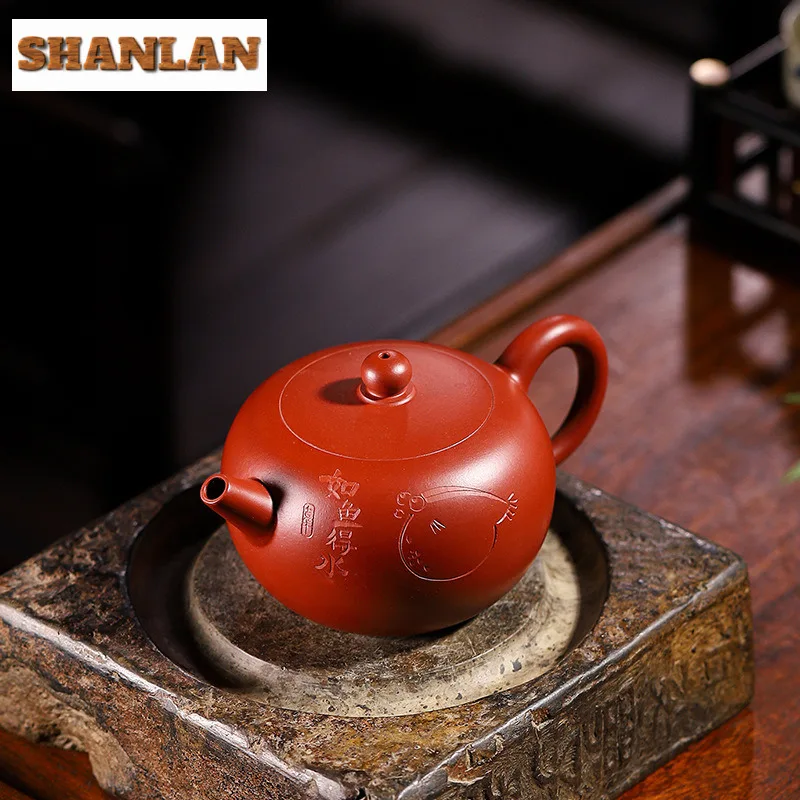 200ml Antique Yixing Purple Clay Teapots Handmade Fish Pot Raw Ore Dahongpao Mud Kettle With Infuser Chinese Zisha Tea Set Gift