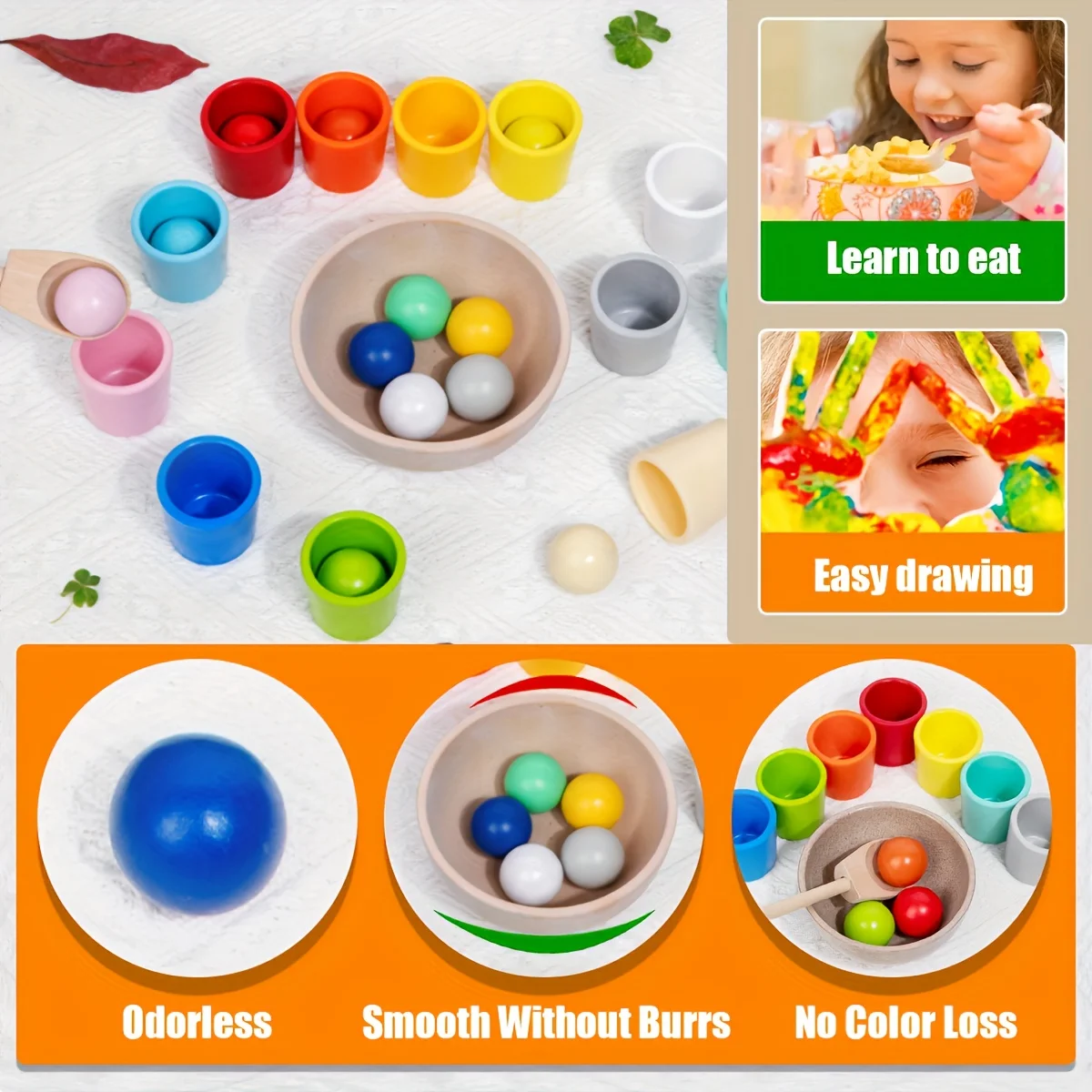 ألعاب مطابقة الألوان على شكل كرة قوس قزح الخشبية، ألعاب مطابقة خشبية لتعلم فرز الألوان والعد، هدايا عيد الميلاد والهالوين