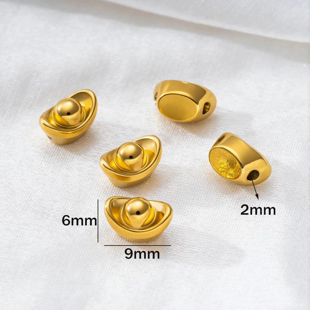 5pcs Stainless Steel Gold Beads for Jewelry Making Yuan Bao Golden Ingot Decor Spacer Beads for Bracelets Necklaces Earrings view 5