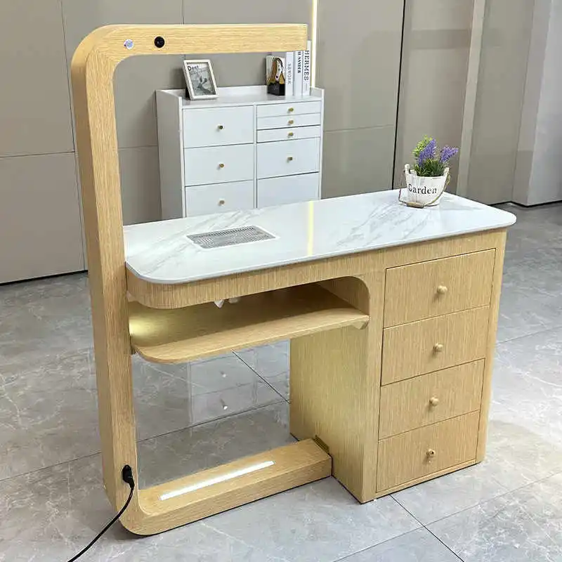 Professional Beauty Salon Nail Desk Solid Wood Manicure Table and Chair Set Manicure Furniture Luxury Table Nails Manicure