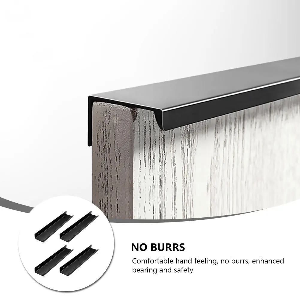 

4Pcs Punch-Free Invisible Pull Handles Black Cabinet Handles Furniture Accessories for Kitchen Wardrobe Bedroom