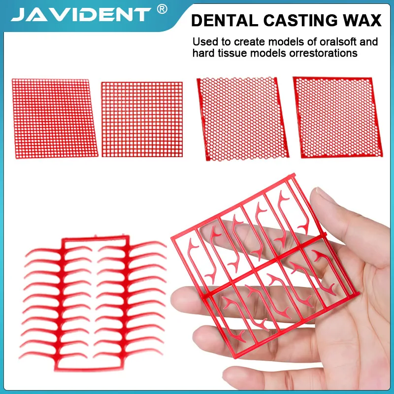 1 Box Dental Wax Mesh Wax Net Round Hole Square Grid Clasp Shape Wax Sheet For Cast Metal Partial Design Dental Lab Material