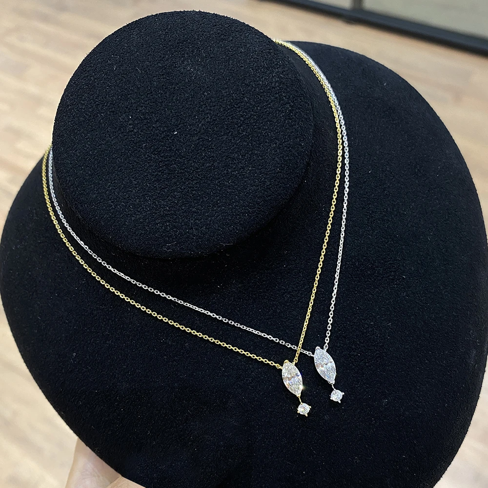 1.1carat Marquise/Round Cut Moissanite Pendant Necklace for Women Lab Diamond Necklaces 925 Sterling Silver Stacking Neck Chain
