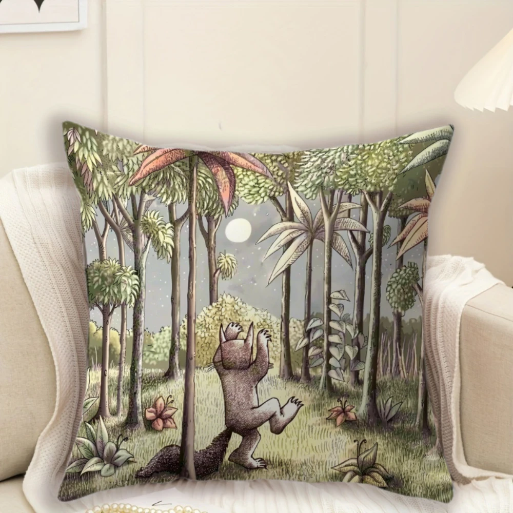 1PC Howling Wolf Moon Night Pillow CoverPolyester Cushion Case for Sofa Couch Living Room Bedroom Home Decor