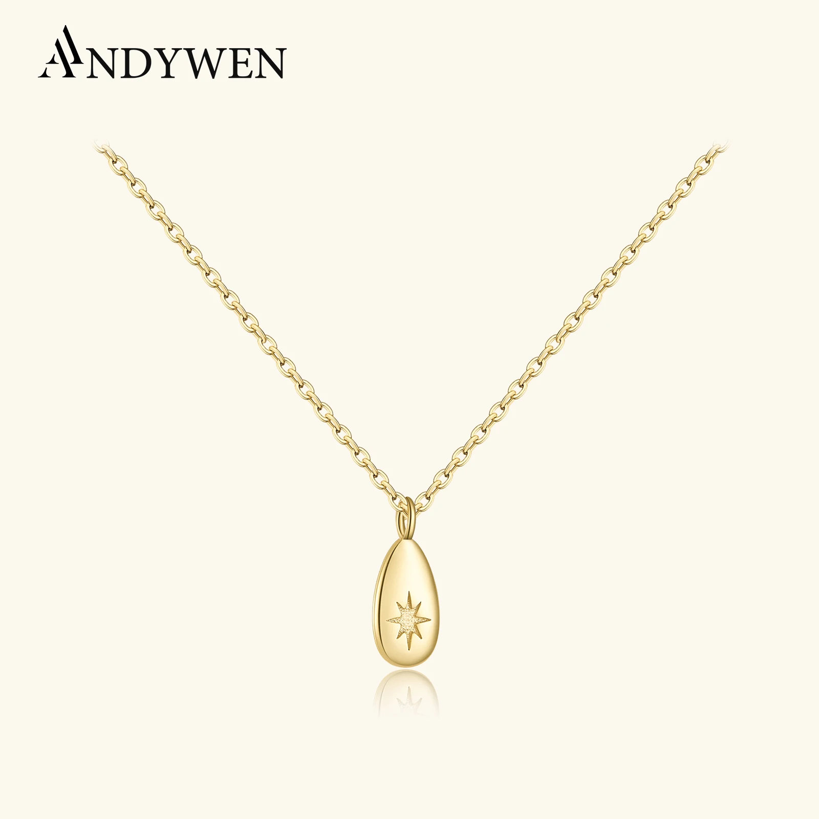 ANDYWEN New 925 Sterling Silver Gold Ovals Star CZ Pendant Tiny Charm Long Chain Necklace 2021 Biżuteria ślubna dla kobiet Prezent