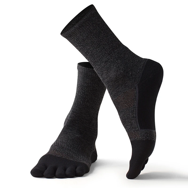 2024 Winter Warmth Men Sports Five Finger Socks 100% Cotton Sweat Absorbent Solid Color Outdoors Woman Long Tube Split Toe Socks