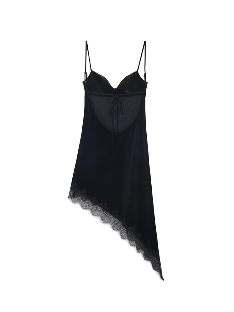 فستان سهرة نسائي أنيق من الدانتيل المخملي مثير بحمالات بدون ظهر فستان غير منتظم نحيف 2026 موضة جديدة للسيدات فستان الحفلات والنوادي #3