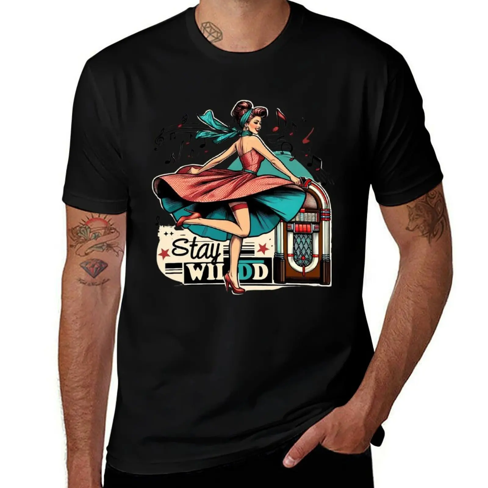 

Stay Wild – Retro Rockabilly Dance Girl with Jukebox Design T-Shirt tshirts personalised Man t-shirt anime tshirt Men's t-shirt