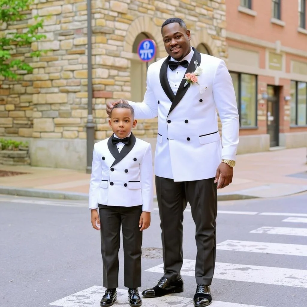 Double Breasted Suits for Father and Son Family Matching Outfits 2 Pcs Shawl Lapel Wedding Party Groom Tuxedo Boy Men Suit