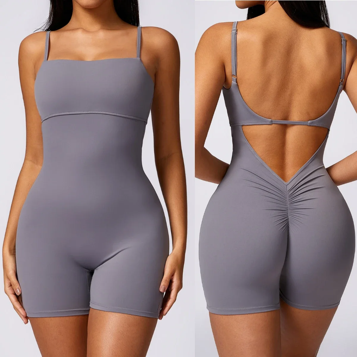 

Women Gym Jumpsuit Shorts Adjustable Strap Bodycon Nylon One-piece Fitness Suit Workout Bodysuit Sports Rompers