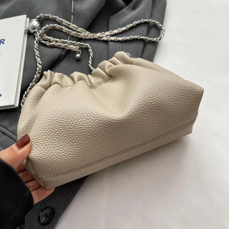 Popular Chain Underarm Bag Female Advanced Sense Cloud Fold Bag Female Bag PU Single Shoulder Crossbody Bag Gold Ball Chain