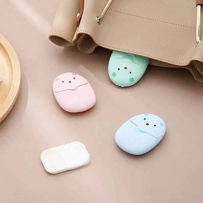 Disposable Soap Tablet with Cute Bear Box 50pcs/box Traveling Outdoor Hands Care Washing Cleaning Scented Soap for Students