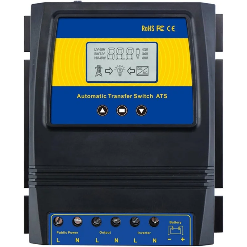 

Dual Power Automatic Transfer Switch 50A 5500W with LCD Display for Off-Grid Solar Wind System| 12V/24V/48V DC & 110V/220V AC