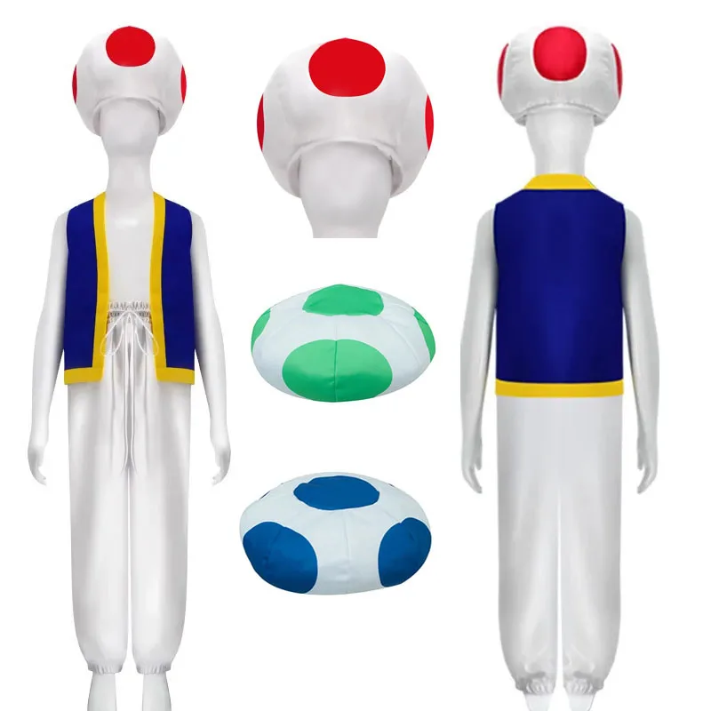 Kinopio Kröte Cosplay Hut Kinder Erwachsenen Kostüm Spiel Bros 2 Rollenspiel Fantasia Outfits Weste Hosen Kind Halloween Karneval Party