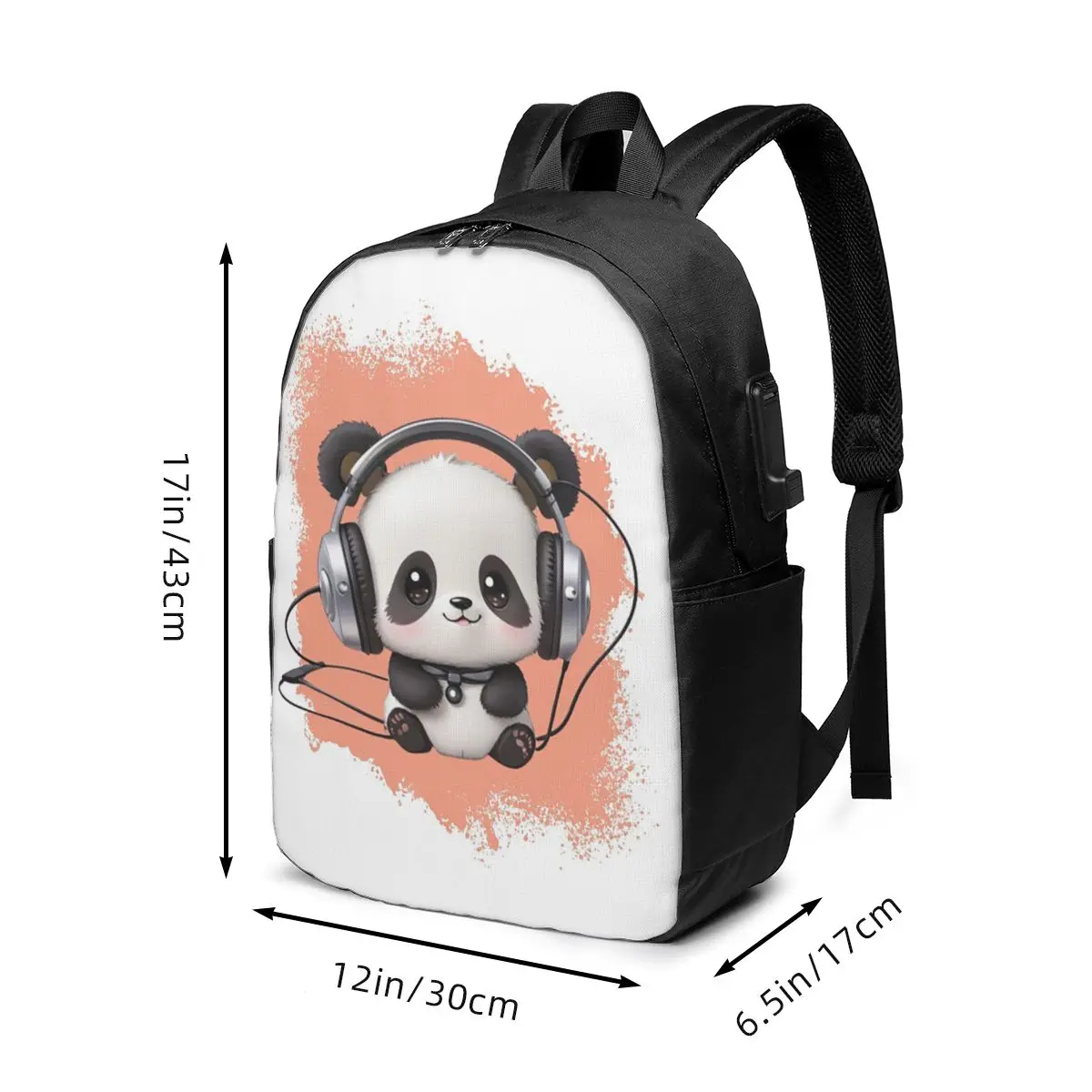 Adorable Panda With Headphones And Music Backpack Travel Notebook Bag Computer College Student School Bag Laptop Shoulder Bags