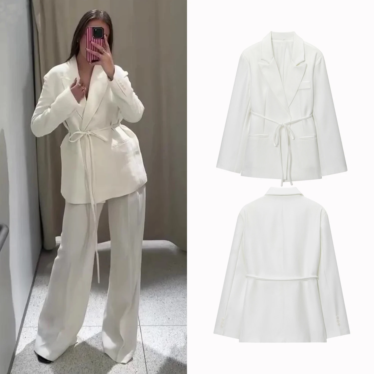 

Women Jackets Blazers Autumn And Winter New Fashionable Elegant With A Thin Rope Belt Suit Collar Long-Sleeved Coat With No Hood