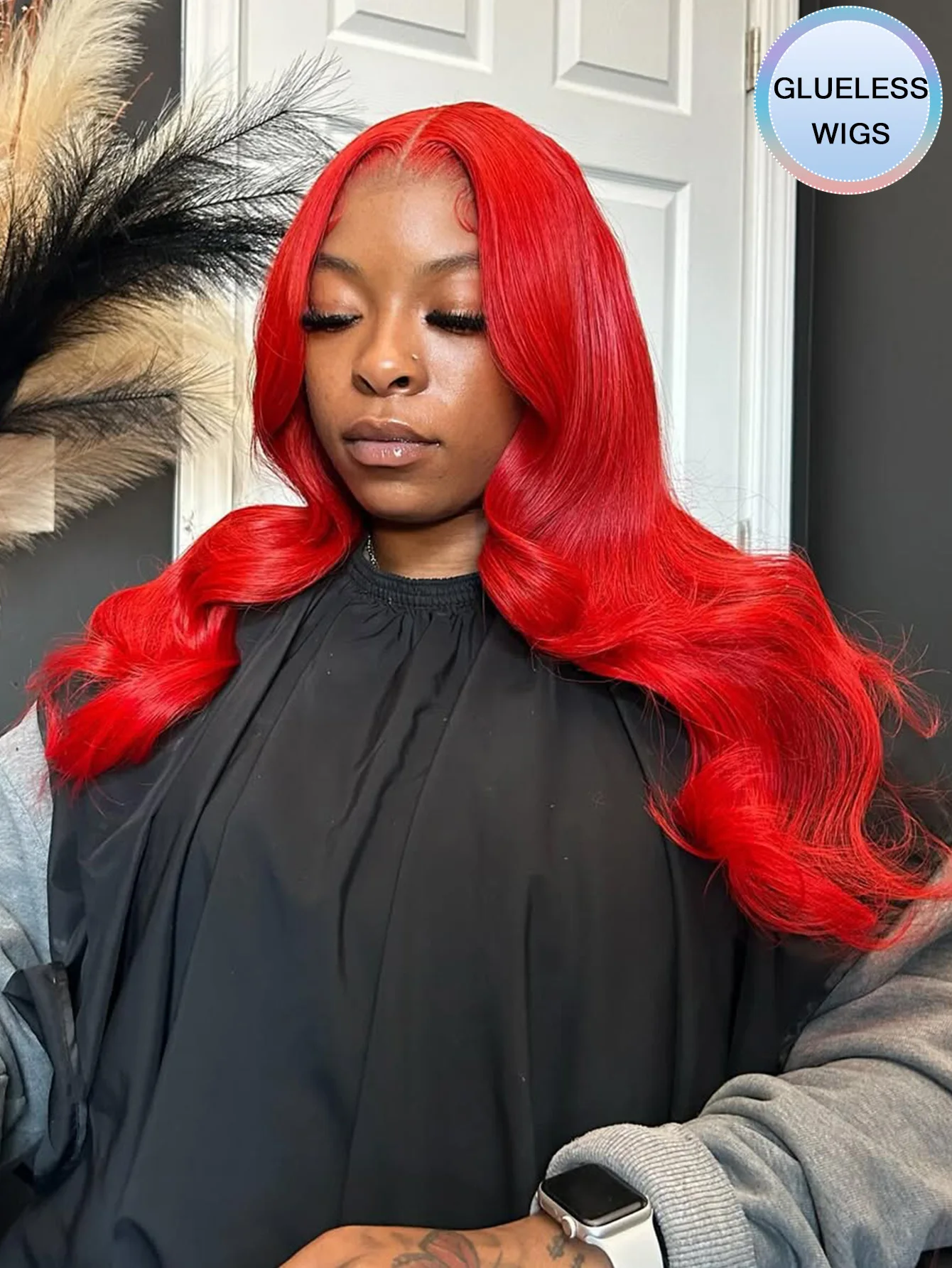 

Bye Bye Knots 13x4 Lace Glueless Wigs Bright Red Burgundy Body Wave Human Hair Wigs Glueless Wear & Go 13X6 Lace Frontal Wigs