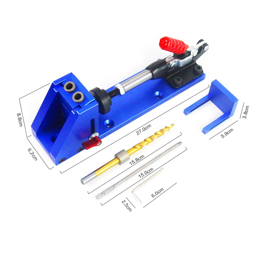 

Woodworking Pocket Hole Locator Jig Kit Wood Doweling Hole Puncher With 9.5mm Step Drill Bit Angle Drill Guide Tools