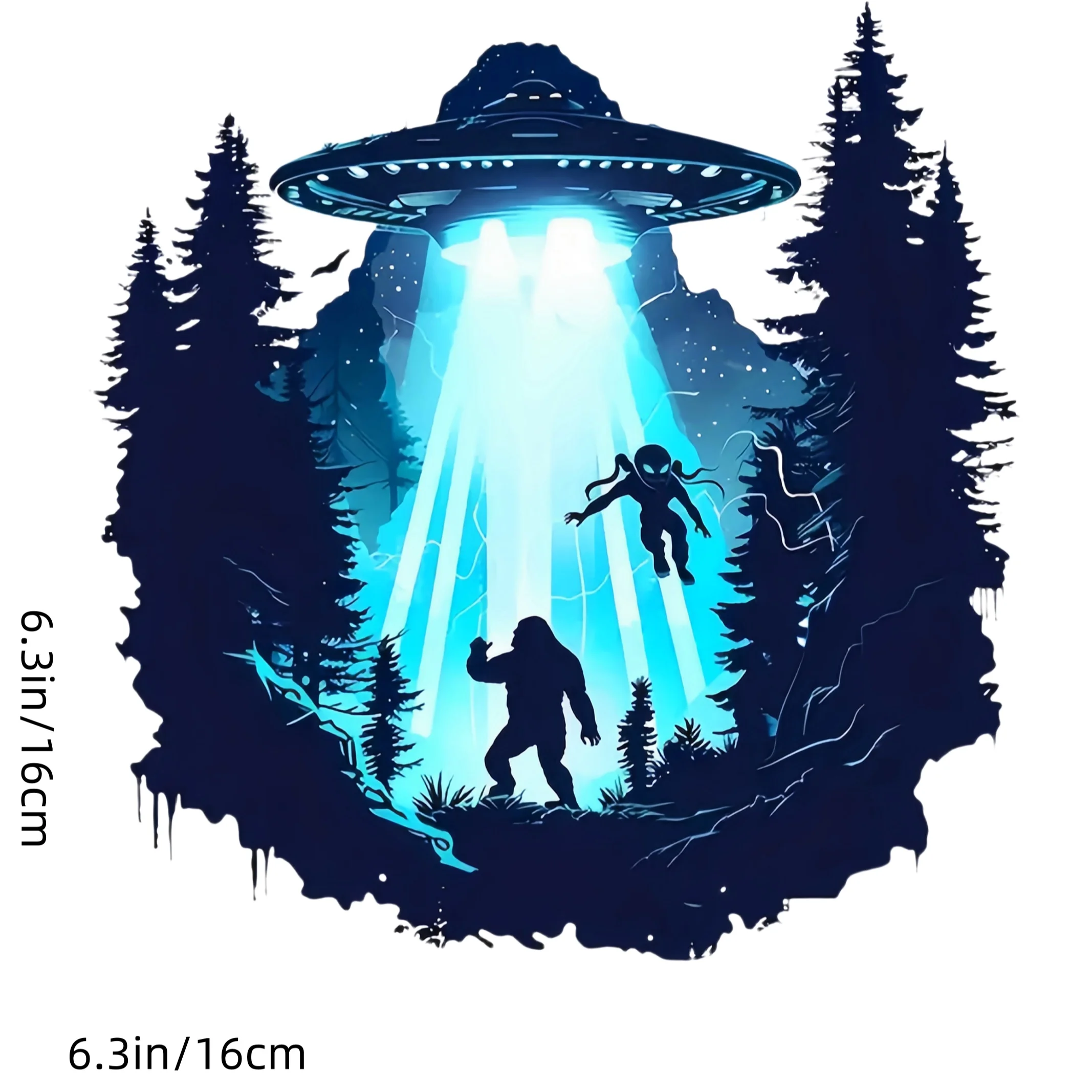 Alien Abduction Forest Scene Vinyl Bumper Stickers  Cartoon Geometric Self-Adhesive Decals for Luggage Scratch Cover-Up Notebook